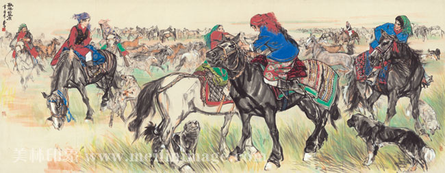 黄胄-欢腾草原-366x142cm