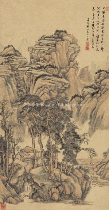 王翚-水阁幽人图-28.8x55cm