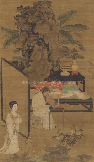 杜堇-听琴图-绢本99.5X165.9cm