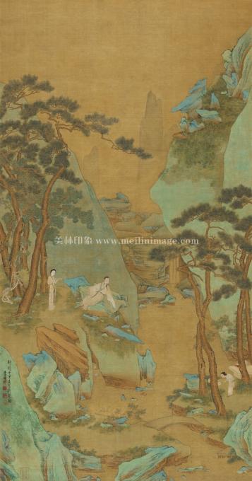 李世倬-千里听泉图-绢本-64.6x123.3cm